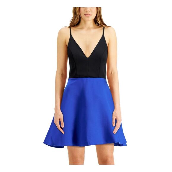 SPEECHLESS Dresses & Skirts - SPEECHLESS Womens Fit + Flare Dress Spaghetti Strap Plunging Neckline